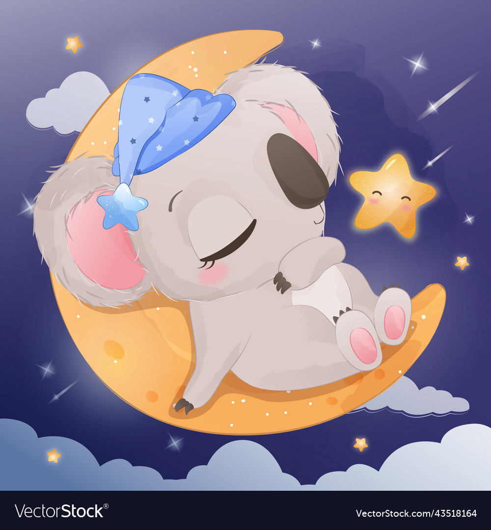 Starry night koala in watercolor