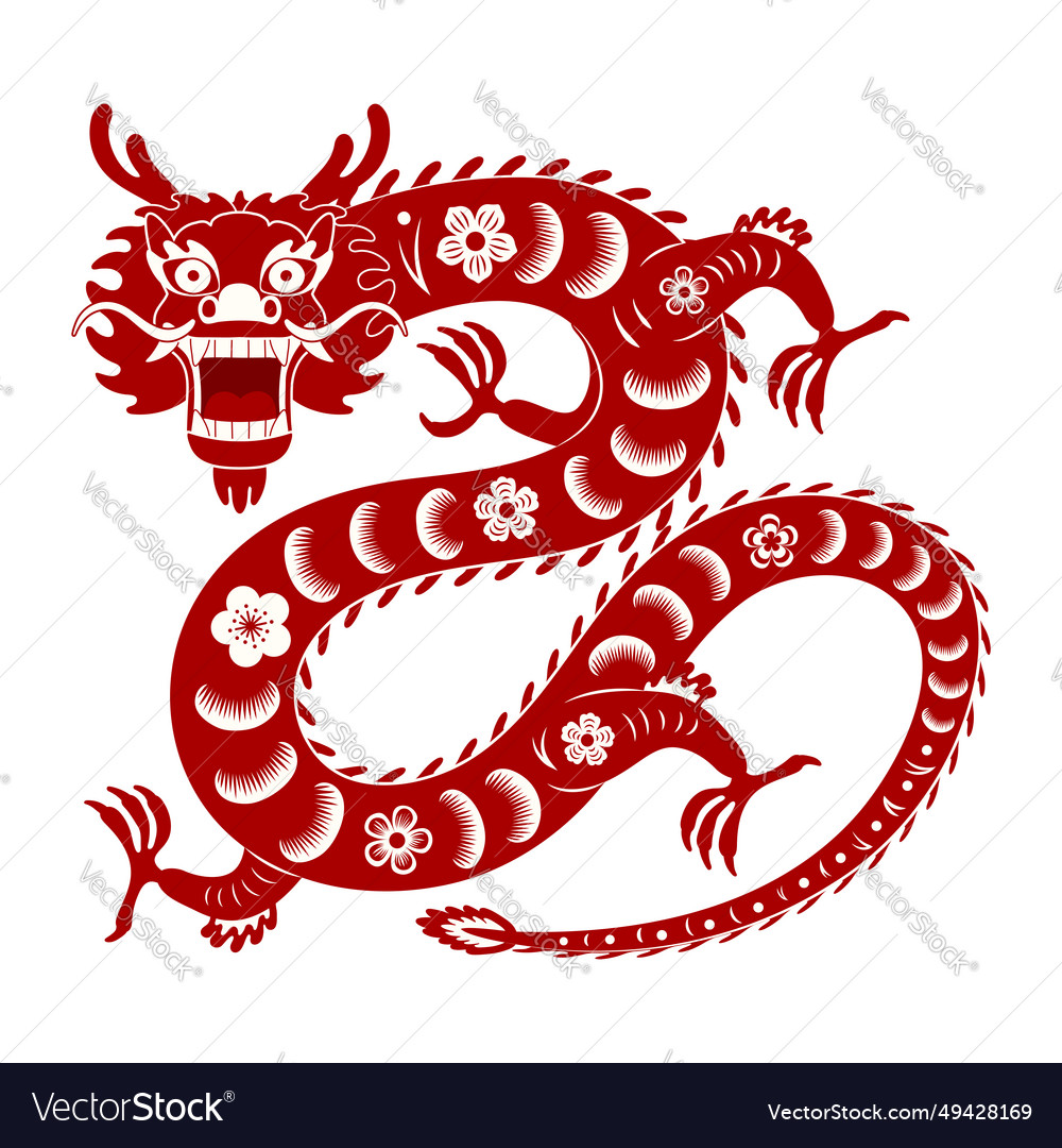 Asiatische Tierkreiszeichen Papier schneiden chinesischen Drachen vector image Asiatische Tierkreiszeichen Papier schneiden chinesischen Drachen