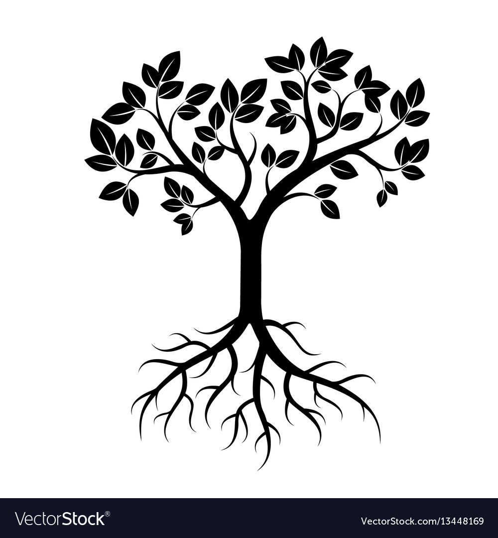 Black tree and leafs Royalty Free Vector Image