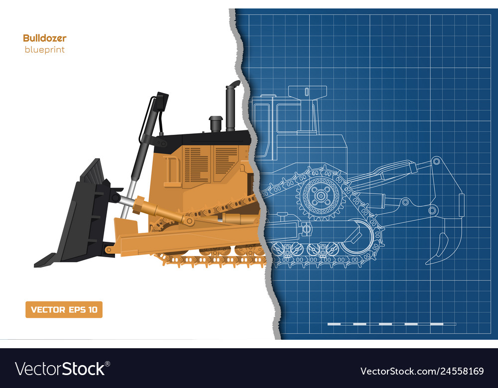 Bulldozer in outline style front side back view