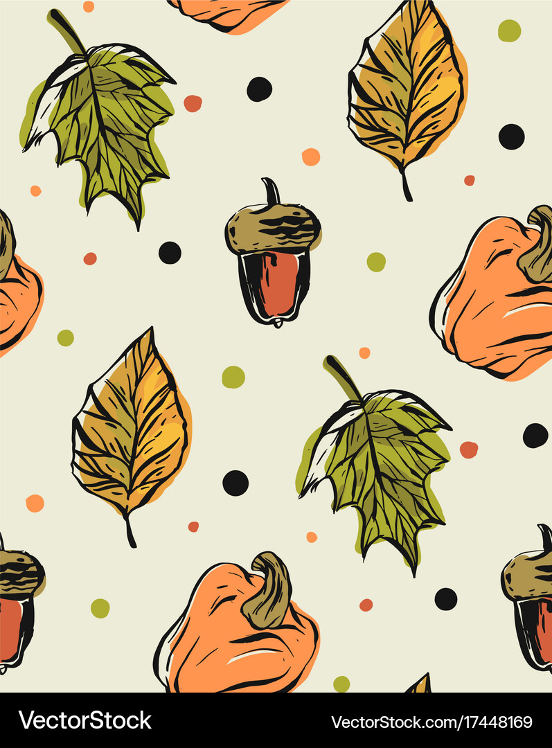 Hand drawn seamless pattern with autumn Royalty Free Vector