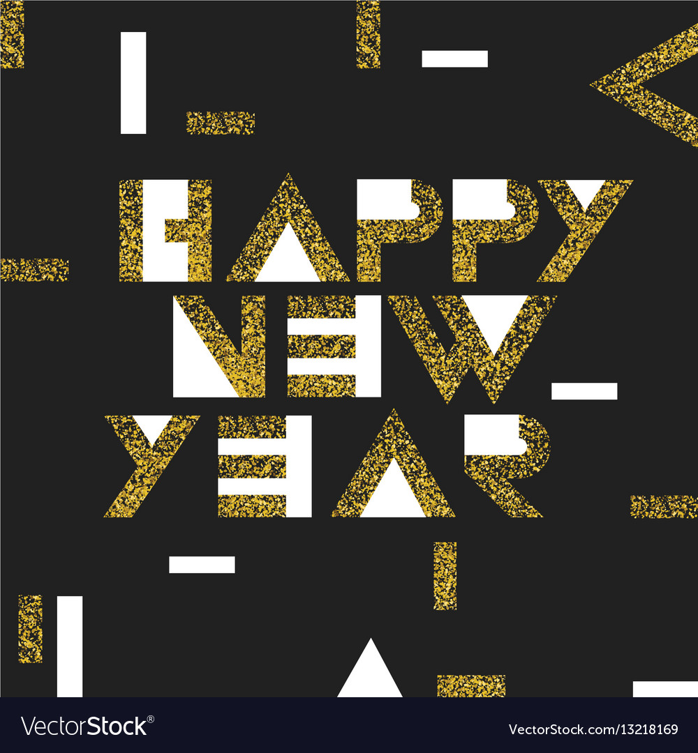 Happy new year postcard golden gold geometric