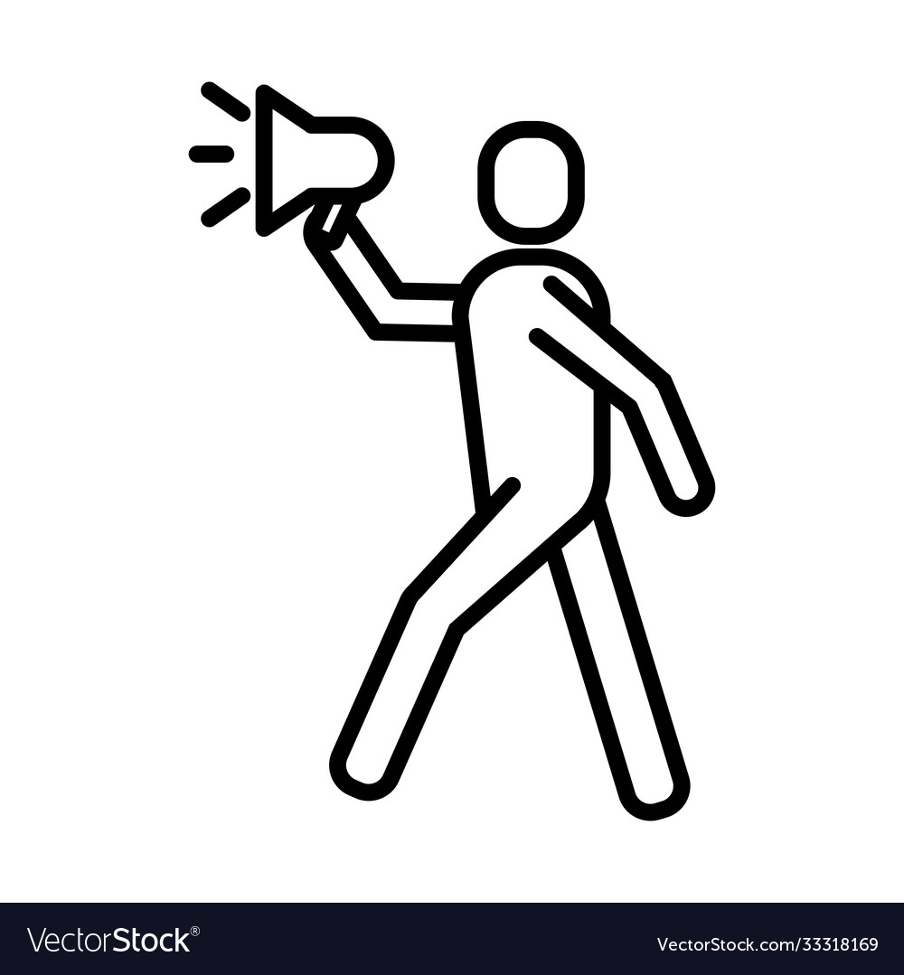 Man protesting with megaphone line style icon