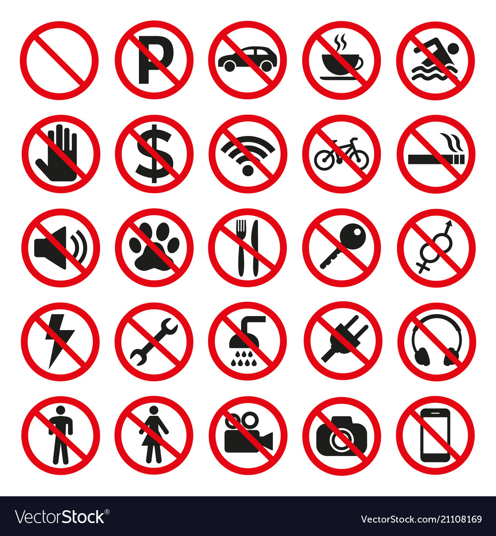 Prohibition signs set safety on white background Vector Image