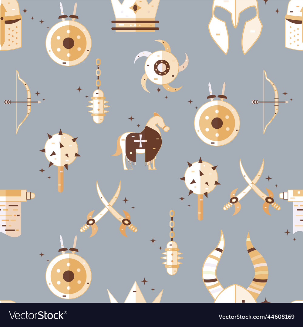 Seamless pattern background with medieval weapon