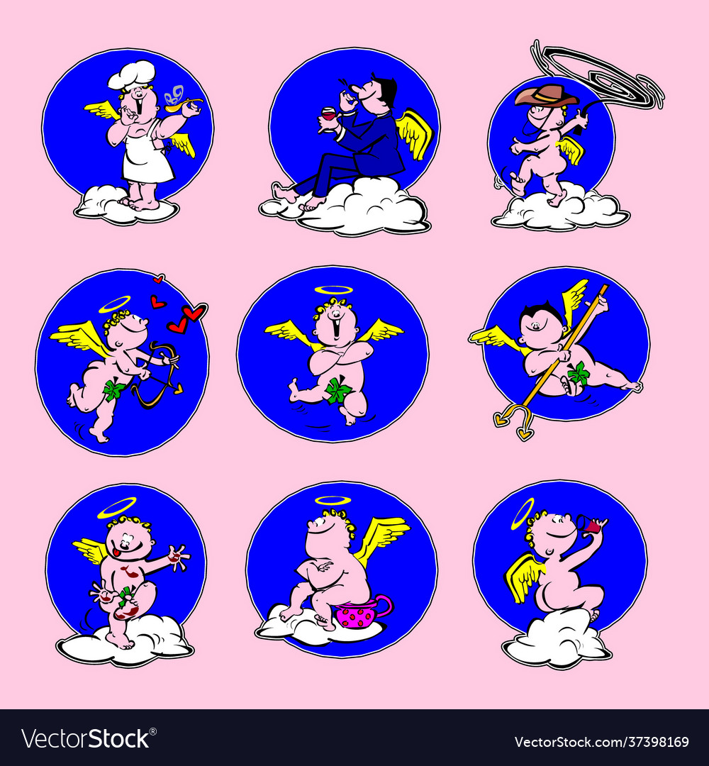 Set angels with characters in motion