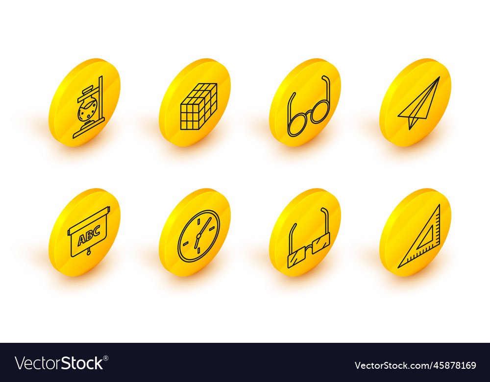 Set line triangular ruler glasses clock vector image Set line triangular ruler glasses clock