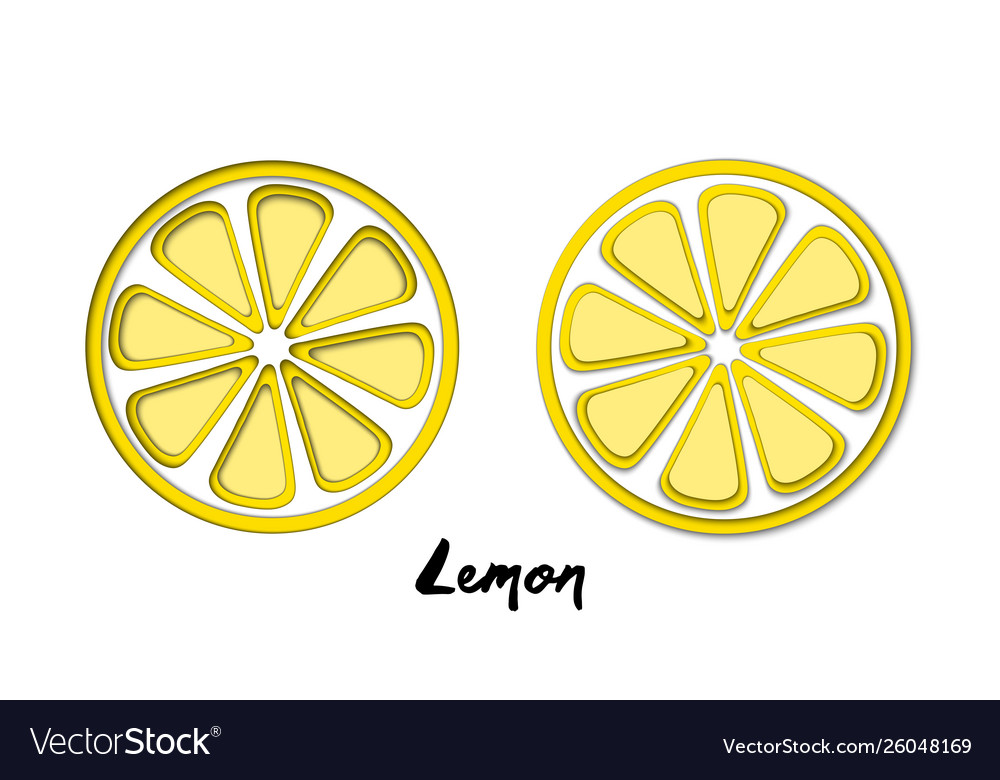 Set paper cut yellow lemon shapes 3d