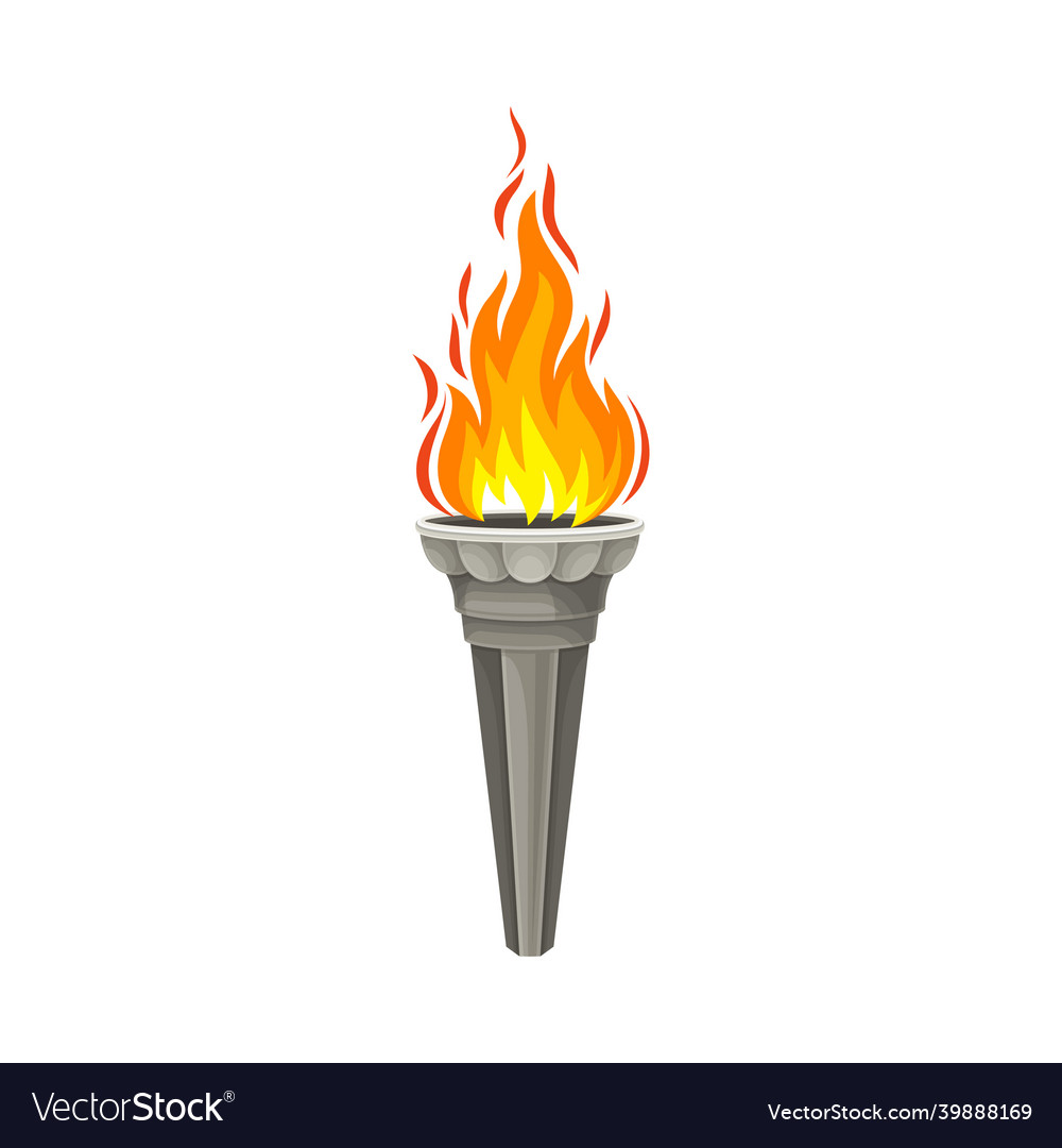 Torch with brightly burning fire on top as ignited