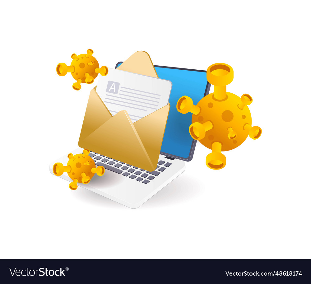 Computer e-mail attacked by malware virus vector image Computer e-mail attacked by malware virus