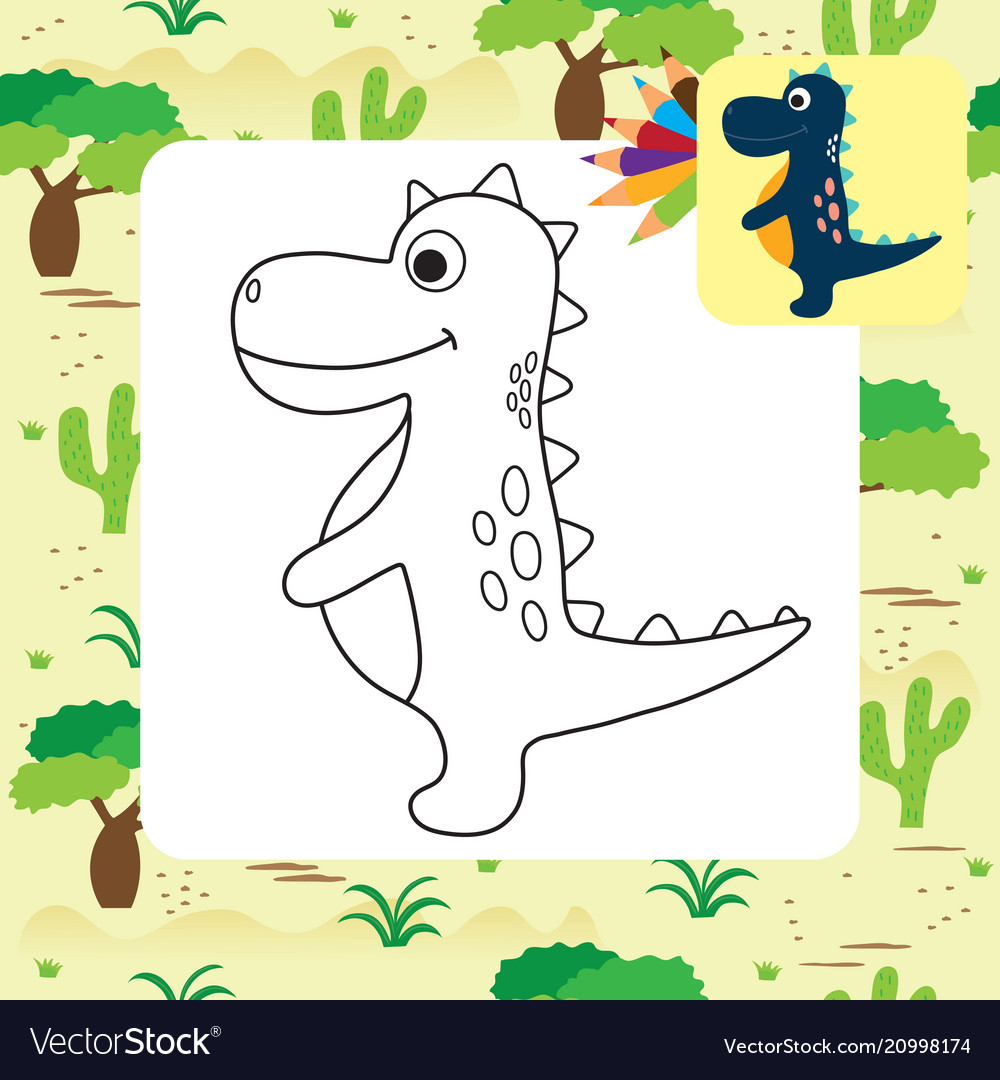 Cute cartoon dino coloring page vector image Cute cartoon dino coloring page