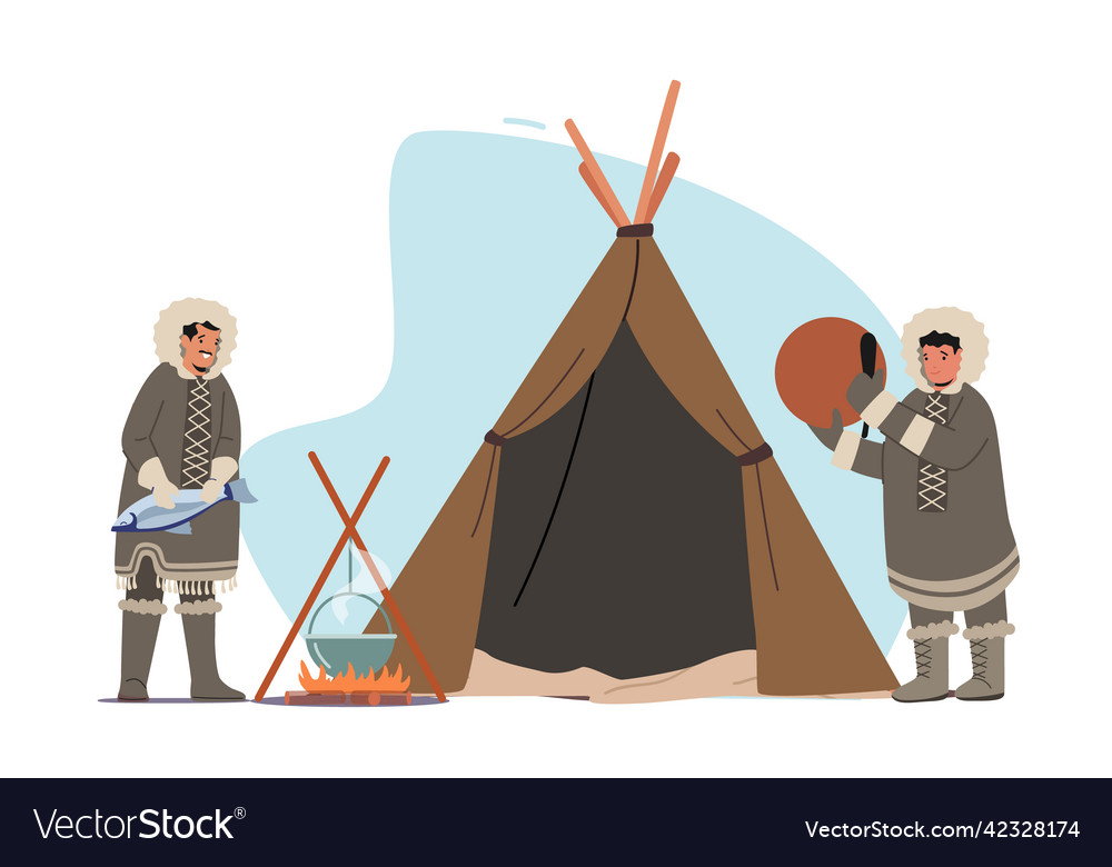 Eskimo characters on alaska chukchi northern pole Vector Image