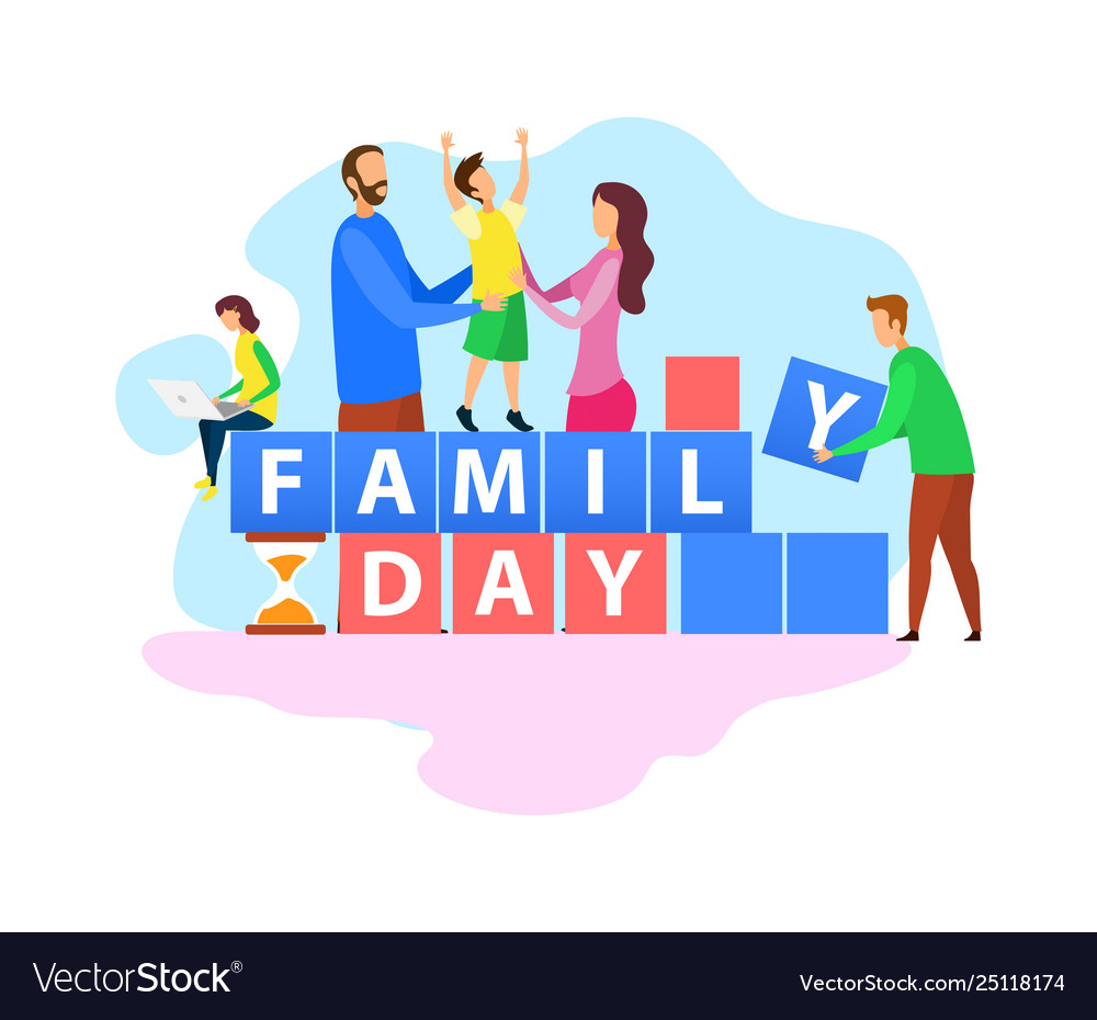 Family Day Celebration Flat Word Concept Banner Vector Image