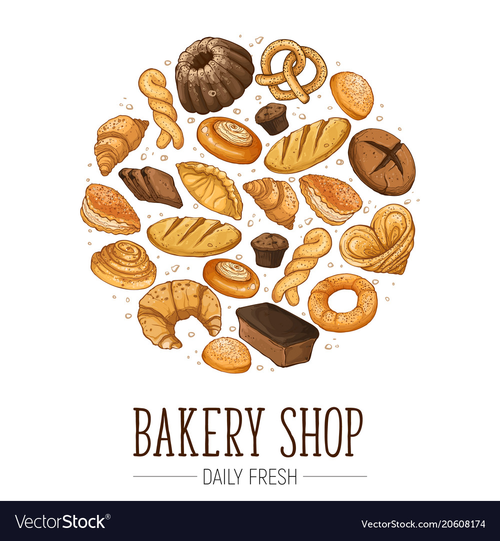 Fresh bread circle poster Royalty Free Vector Image