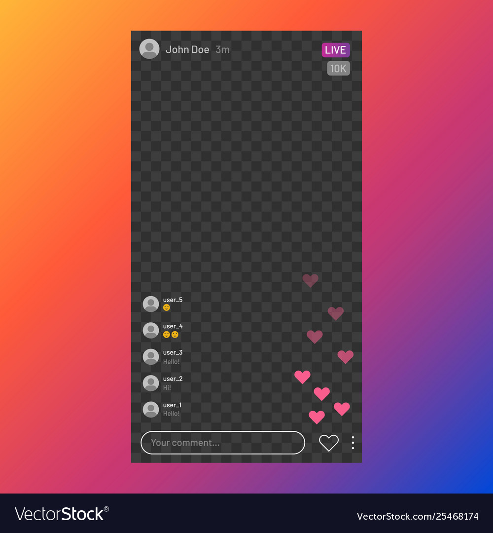 Instagram stream interface social media live Vector Image