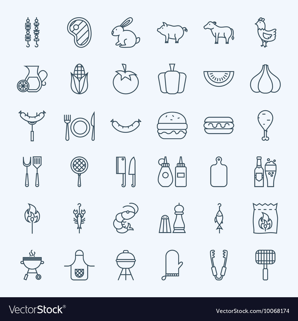 Line barbecue party icons