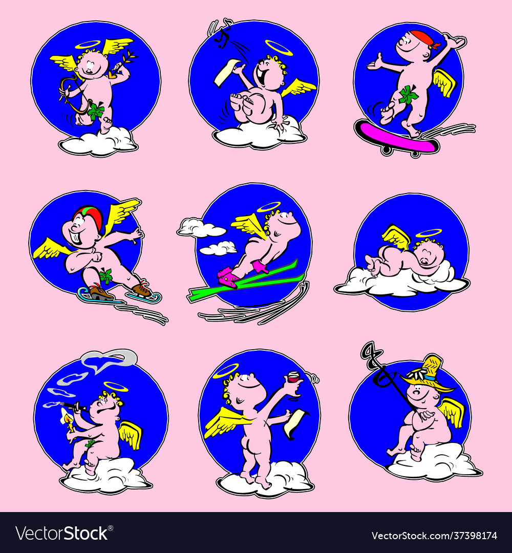 Set angels with characters in motion Vector Image Set angels with characters in motion