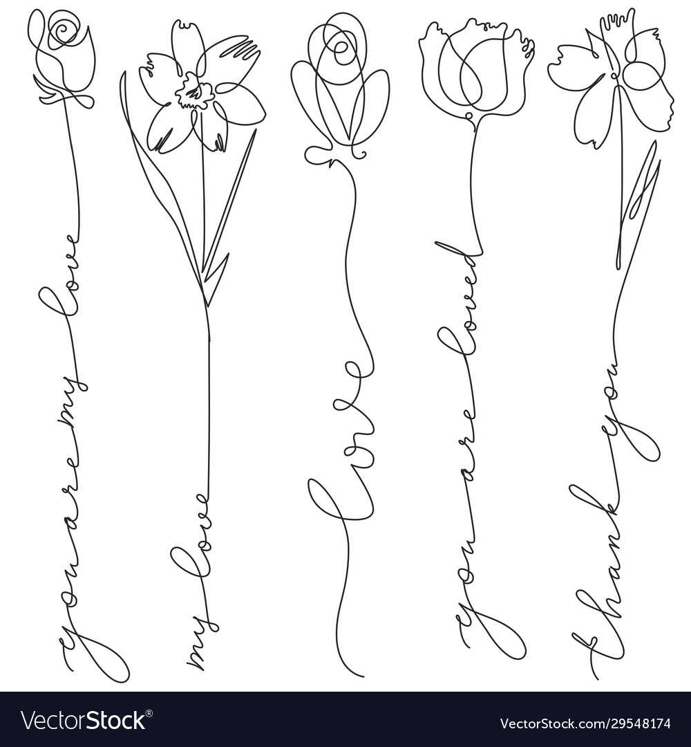 Silhouettes Of Wild Flowers From Simple Lines On A White Background Stock  Illustration  Download Image Now  iStock