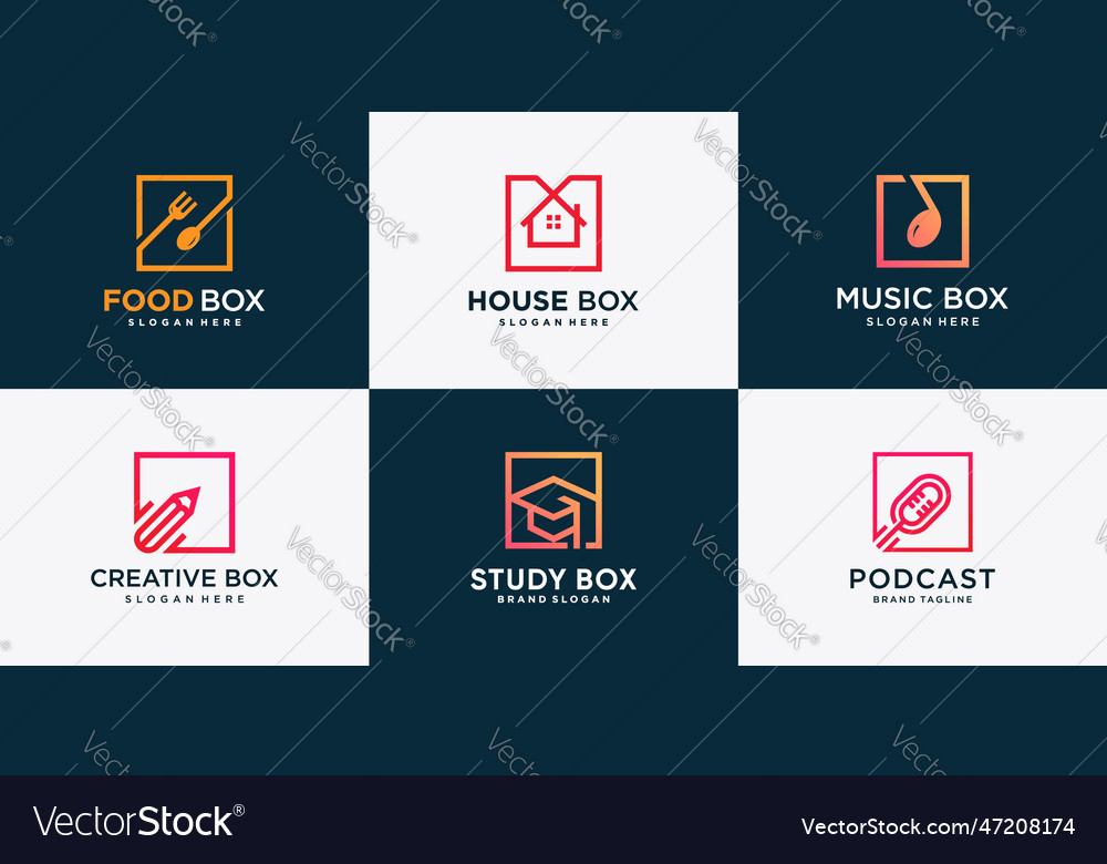 Set of box logo with different element style