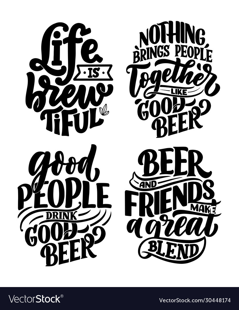 Set with lettering quotes about beer in vintage