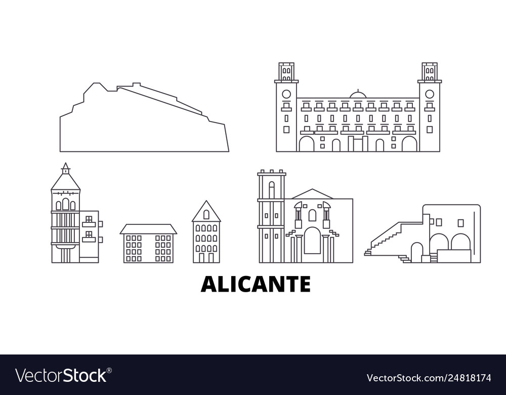 Spain alicante line travel skyline set Royalty Free Vector