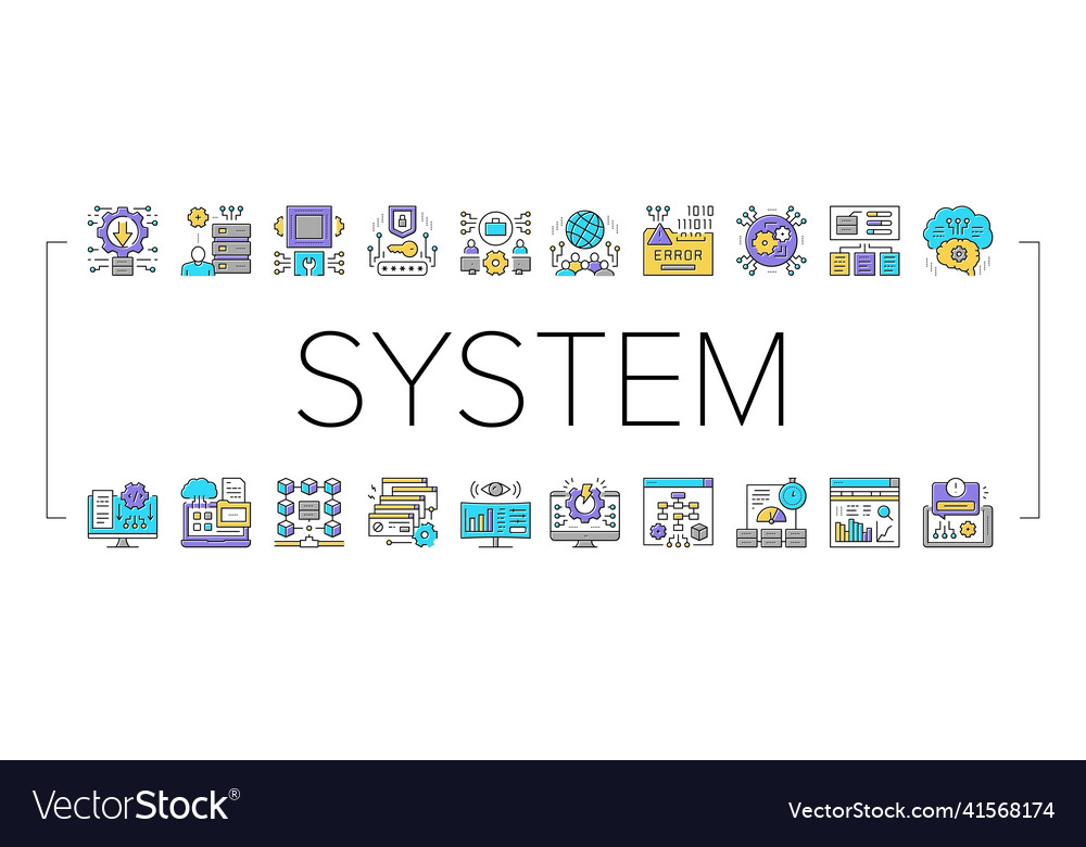 System work process collection icons set vector image System work process collection icons set