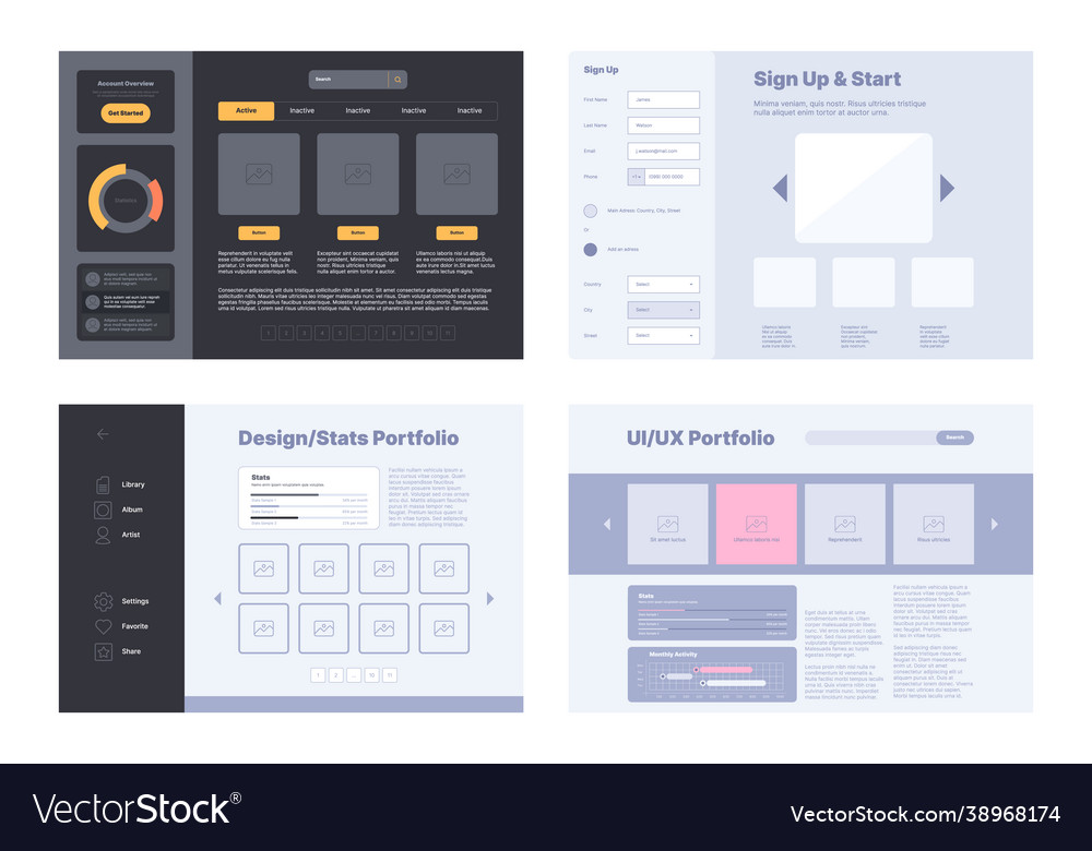 Web portfolio layout design template with preview Vector Image