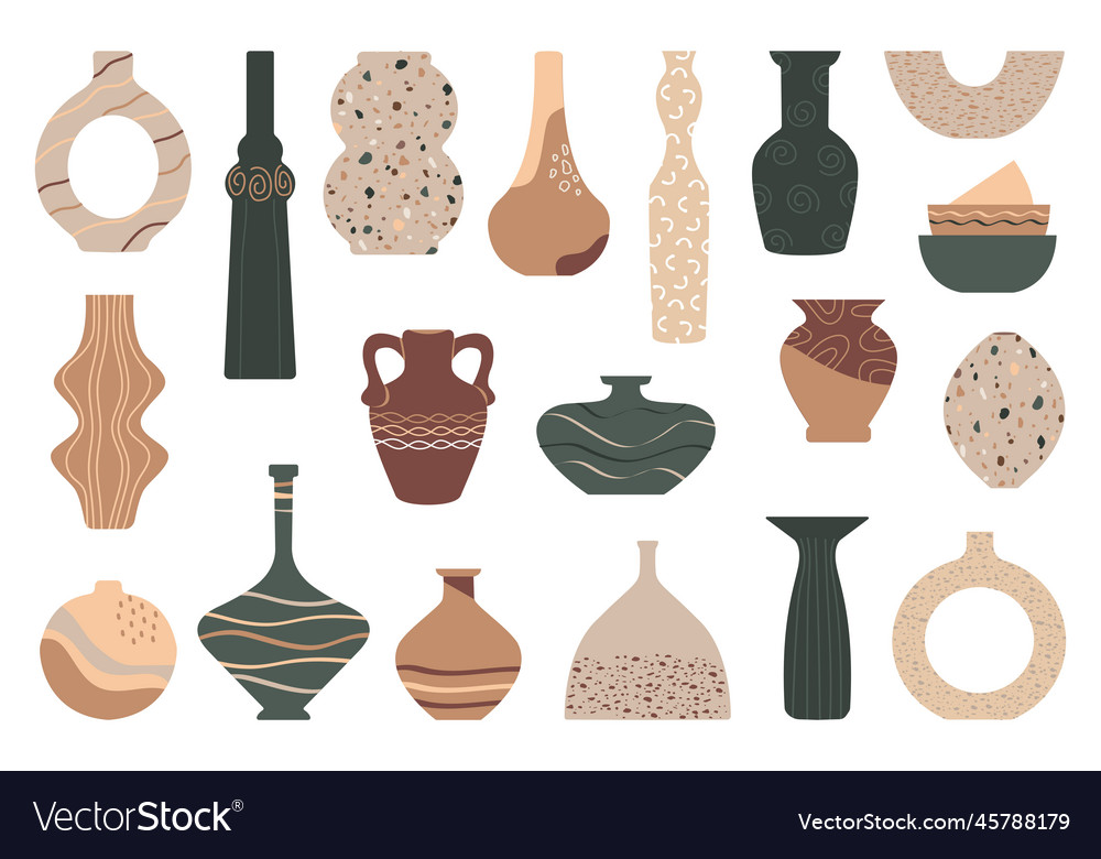 Ceramic vases earthenware bowls a set Royalty Free Vector