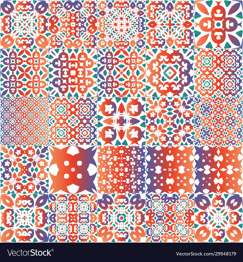 Colored antique patterns in ceramic ethnic tiles Vector Image