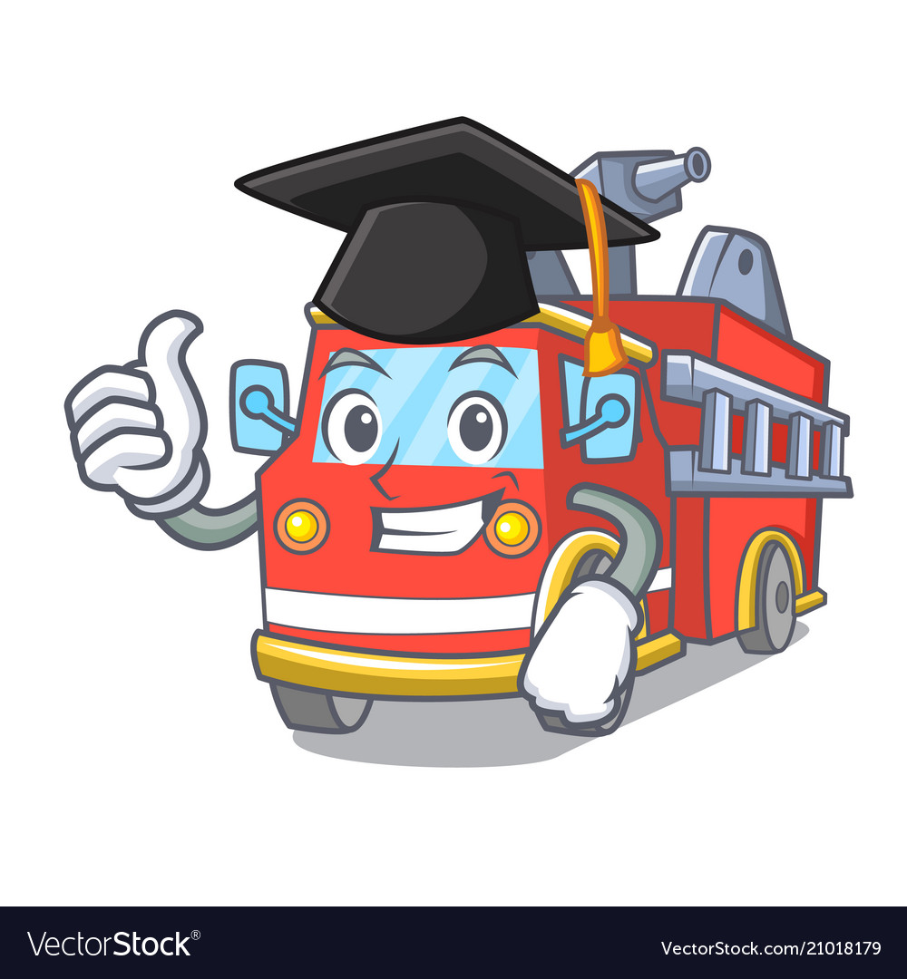 Graduation fire truck character cartoon