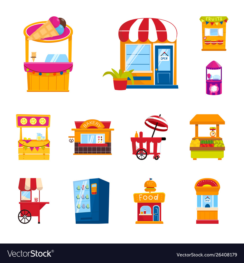 Isolated object and booth sign set vector image Isolated object and booth sign set