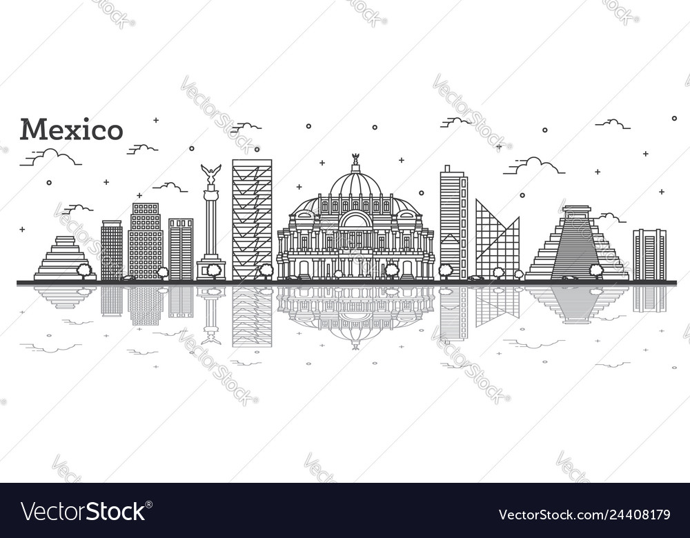 Outline mexico city skyline with historical