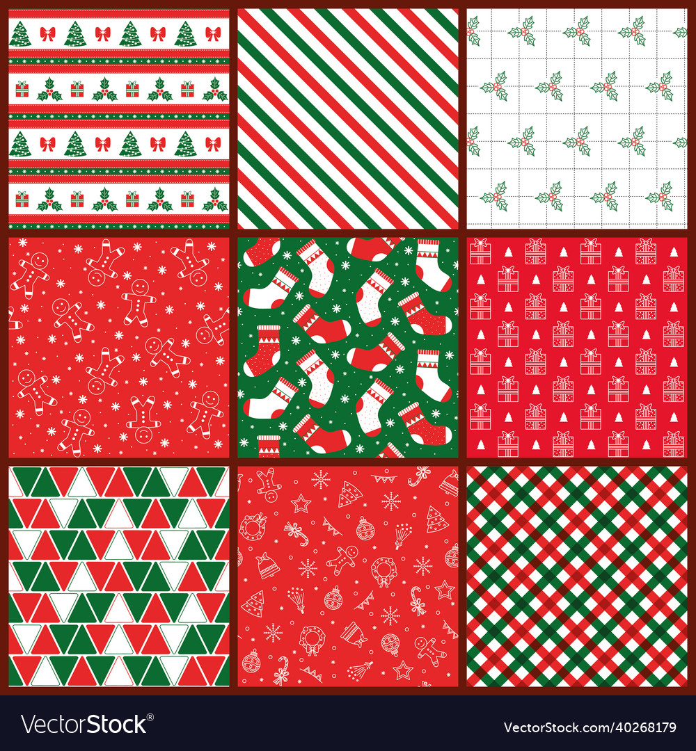 Set christmas patterns red and green colors Vector Image