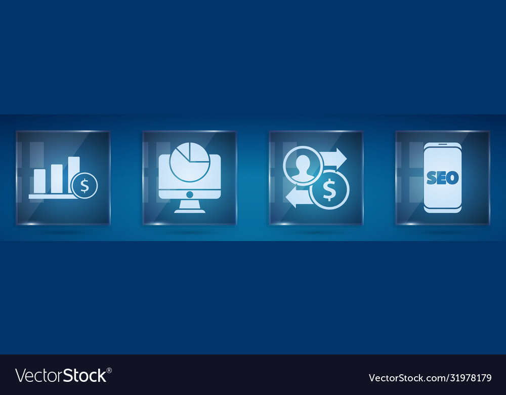 Set pie chart infographic and dollar computer vector image Set pie chart infographic and dollar computer