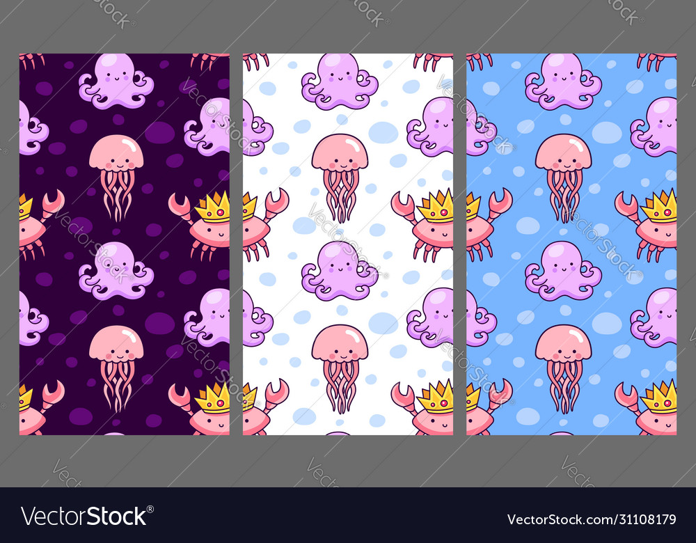 Set seamless pattern with crabs octopus vector image Set seamless pattern with crabs octopus