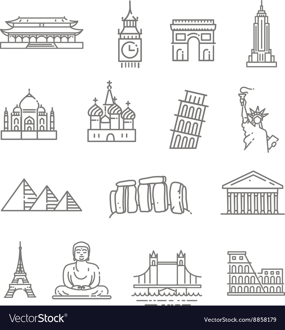 Travel landmarks line icon set Royalty Free Vector Image