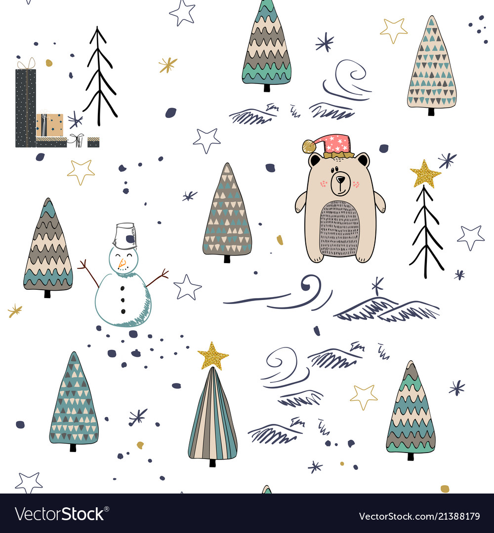 Winter forest seamless pattern background vector image Winter forest seamless pattern background