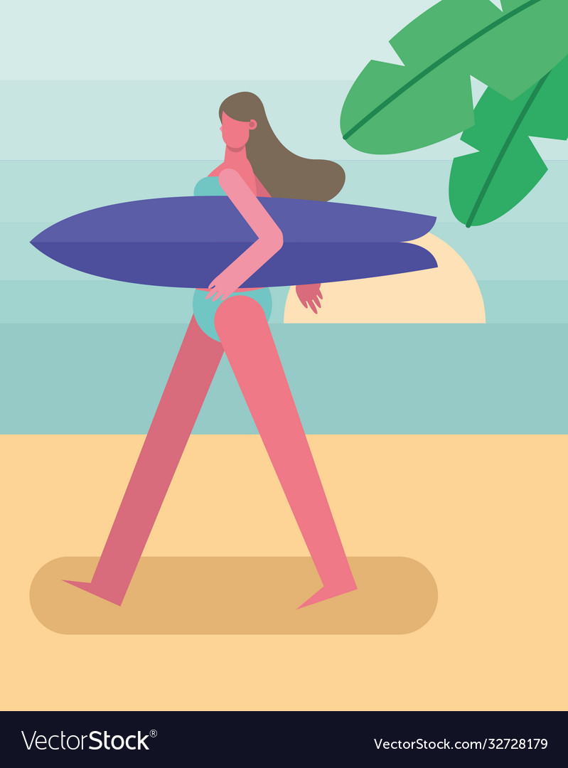 Young woman wearing swimsuit walking Royalty Free Vector