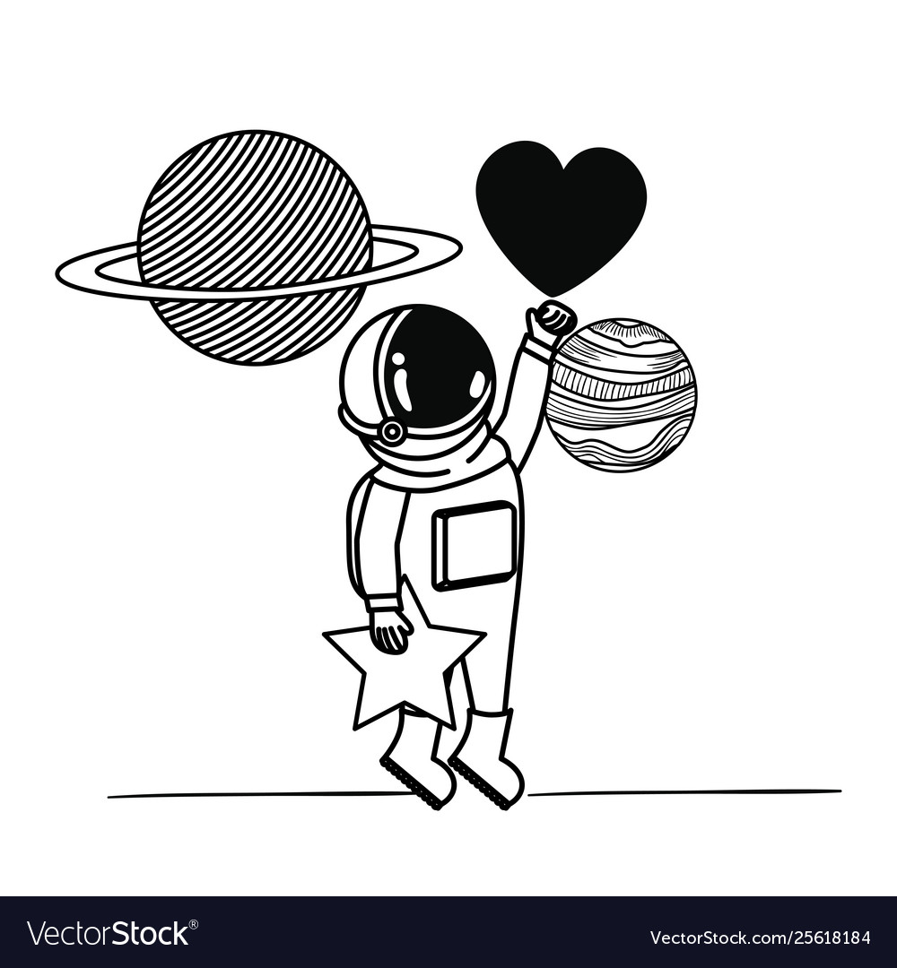Astronaut with spacesuit and heart in white