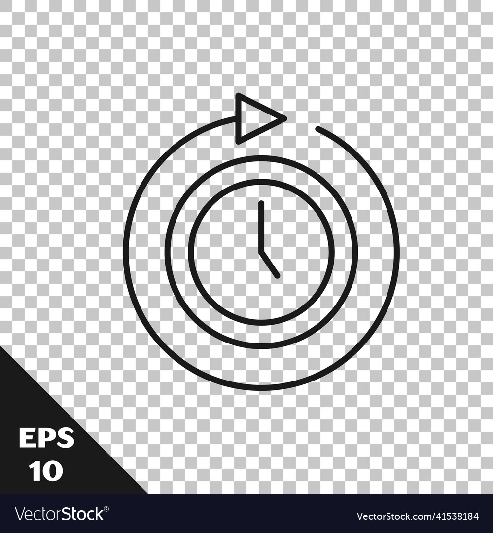 Black line clock with arrow icon isolated vector image Black line clock with arrow icon isolated