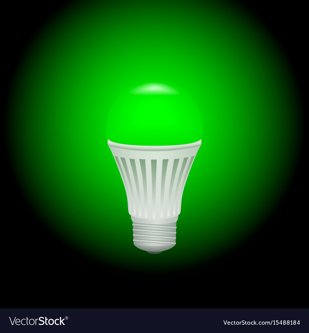 Led green economical light bulb glowing on a dark Vector Image