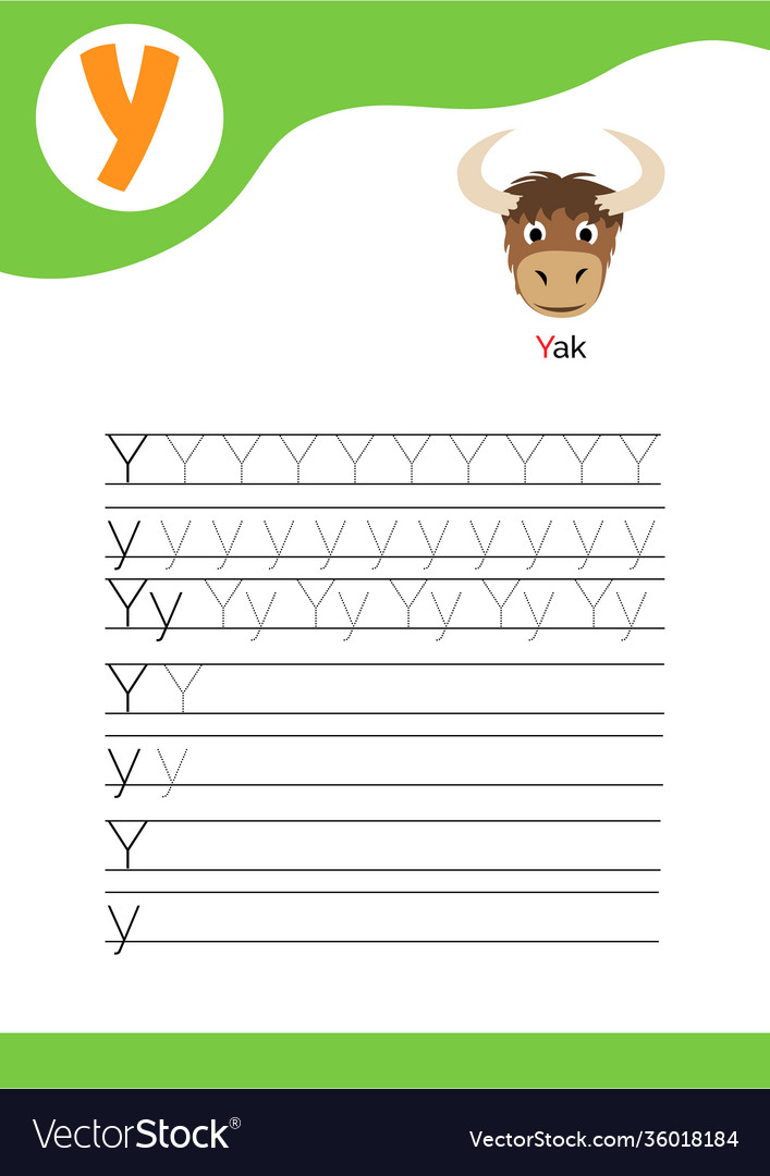 Letter y with a picture yak and seven lines