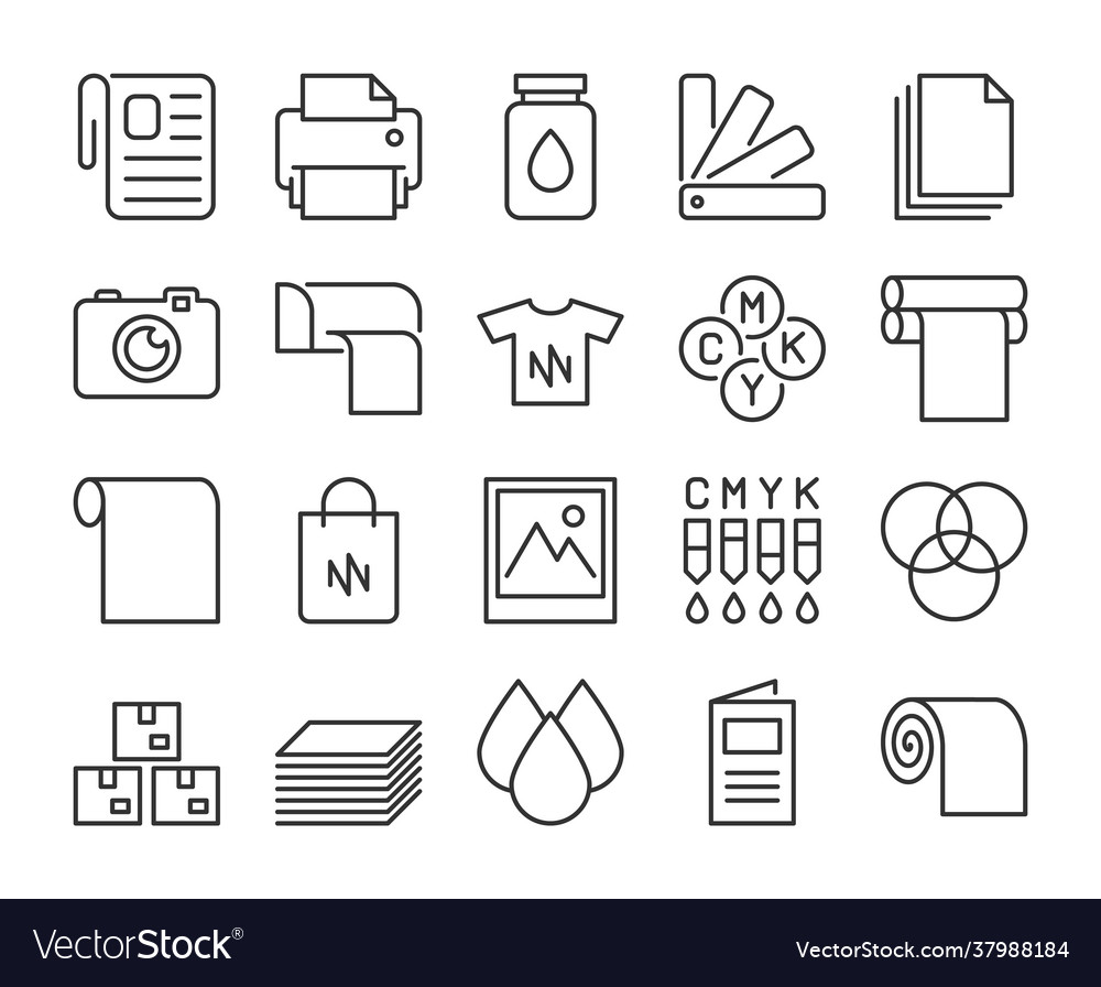 Druckindustrie Linie Icons