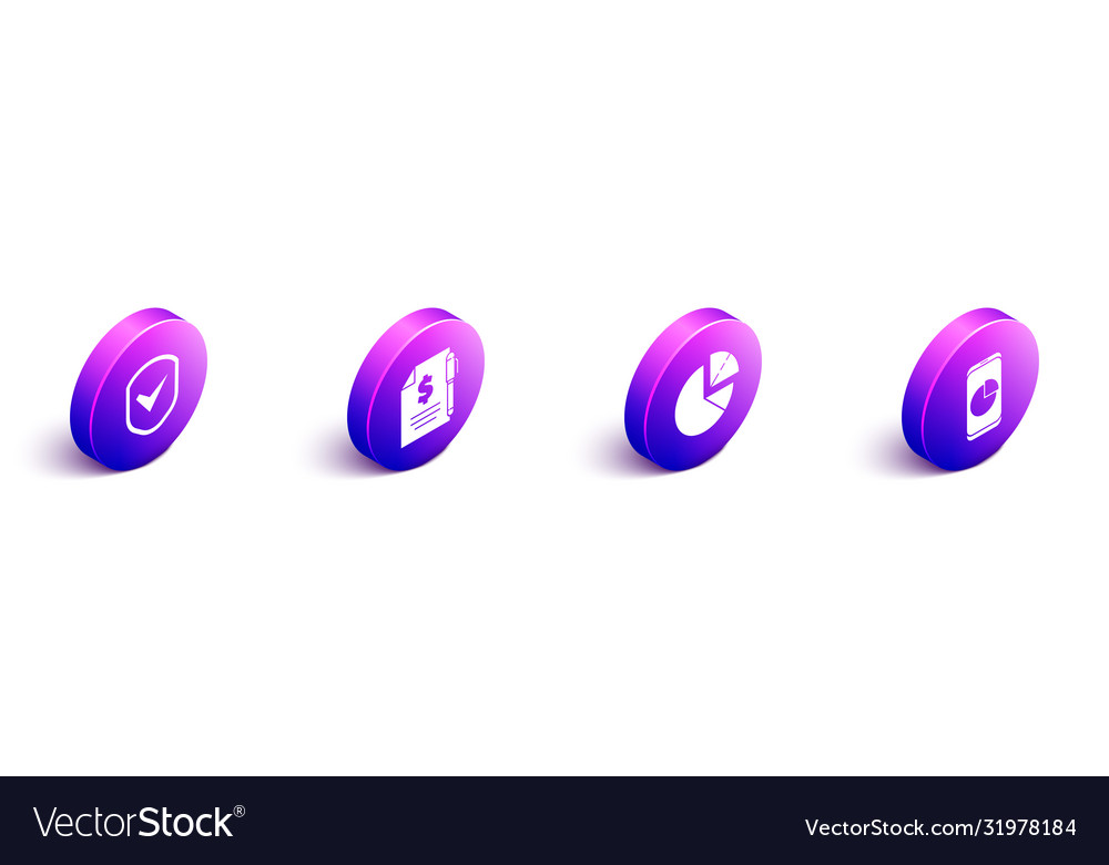 Set isometric shield with check mark contract vector image Set isometric shield with check mark contract