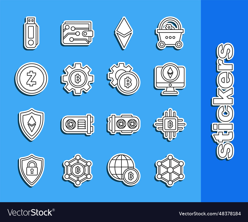 Set line blockchain technology cpu mining farm Vector Image Set line blockchain technology cpu mining farm