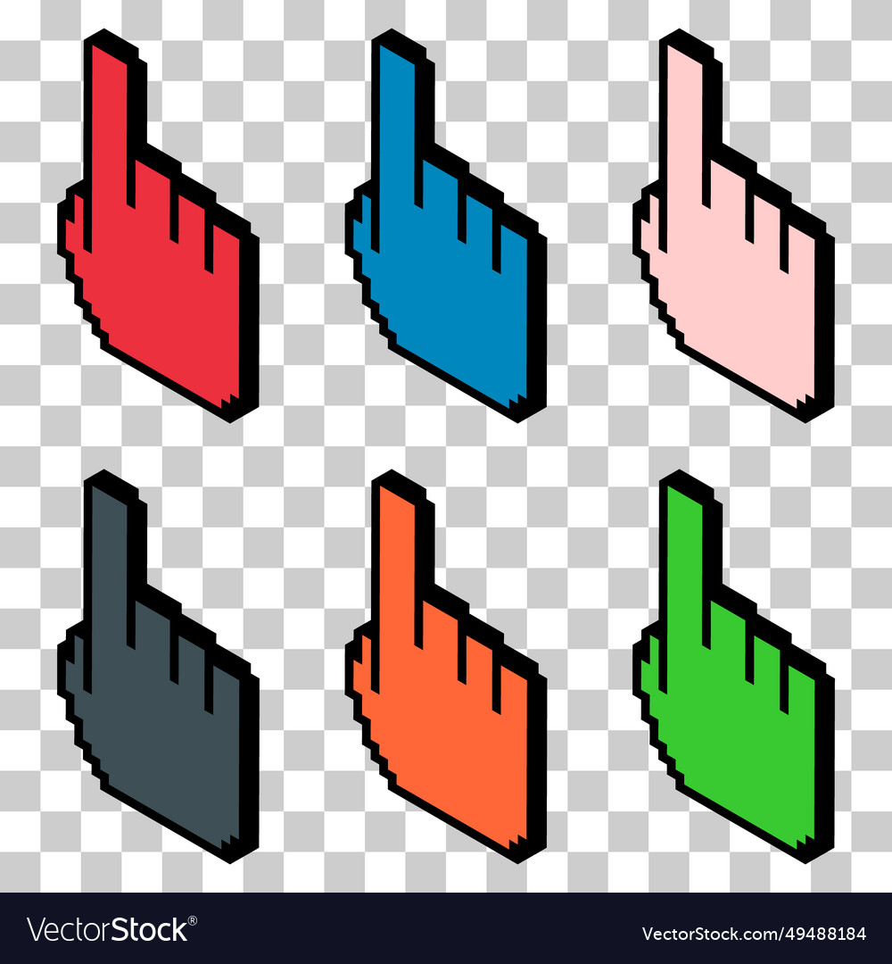 Set of finger ixometric pixel web cursor click vector image Set of finger ixometric pixel web cursor click