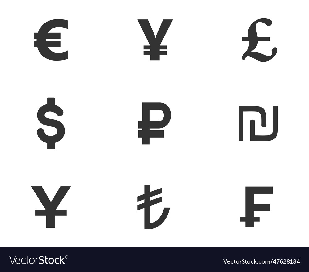 Set Of Silhouette Currency Coins Royalty Free Vector Image