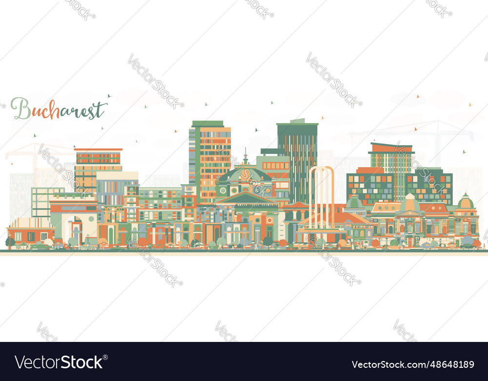 Bucharest romania city skyline with color Vector Image