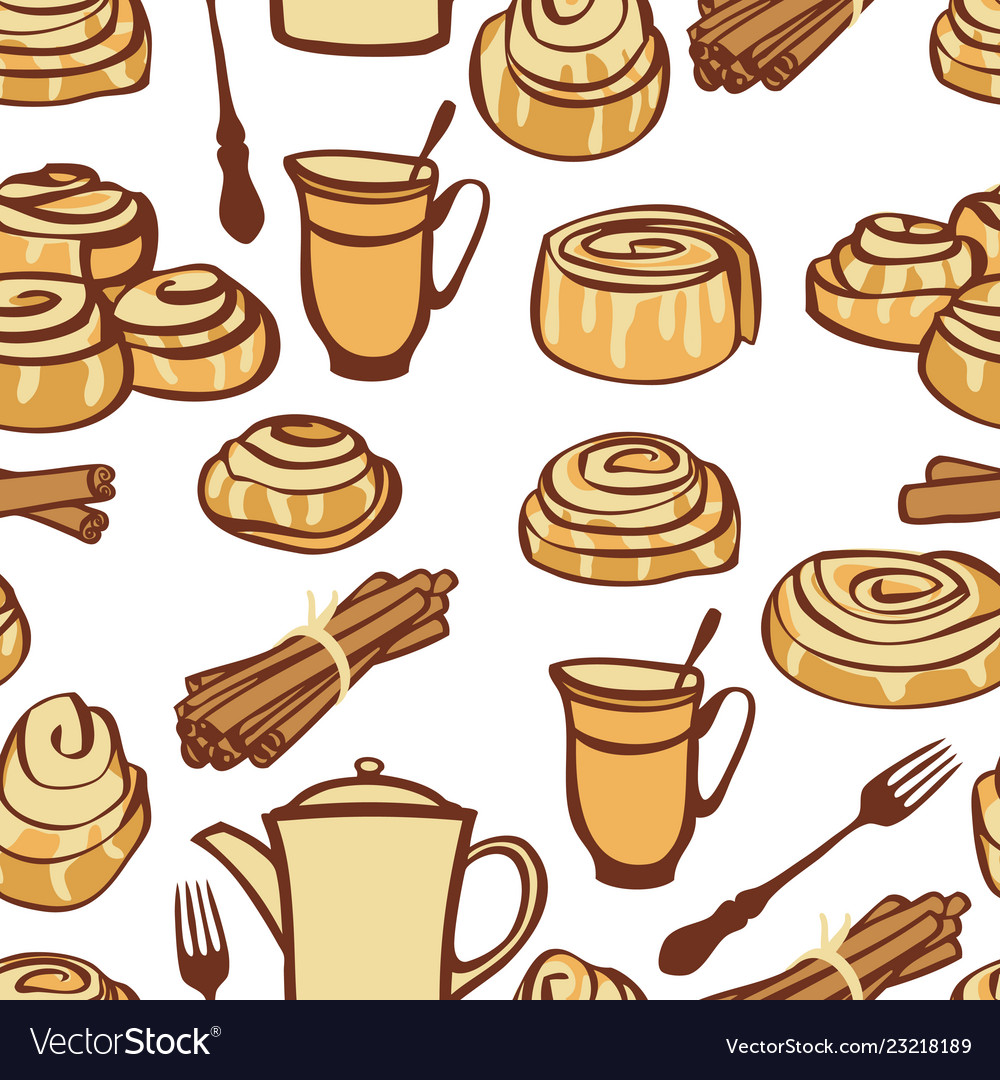 Cinnamon buns bakery spices seamless pattern vector image Cinnamon buns bakery spices seamless pattern