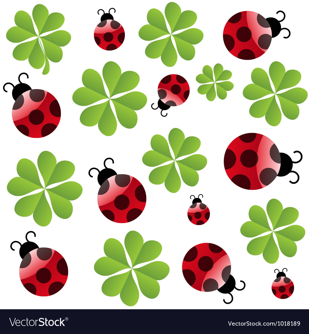 Clover leaf with ladybird seamless pattern